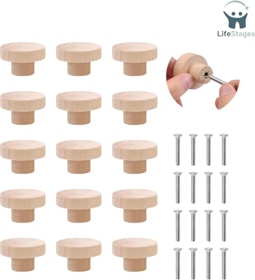 LifeStages Deurknop Kast Houten Lade Handgrepen 15 Stuks Meubel Knoppen Houten Lade Handgreep Houten Knoppen Handgrepen Meubel Knoppen Kast Knoppen Met Schroeven Knoppen Voor Kasten Laden Rond Hout