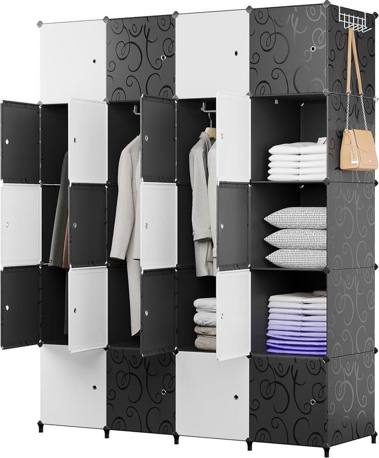 LifeStages Draagbare kledingkast voor hangende kledingkasten kledingkast met deur draagbaar reksysteem opbergorganizer voor kleding schoenen speelgoed boeken voor slaapkamer 20 kubussen