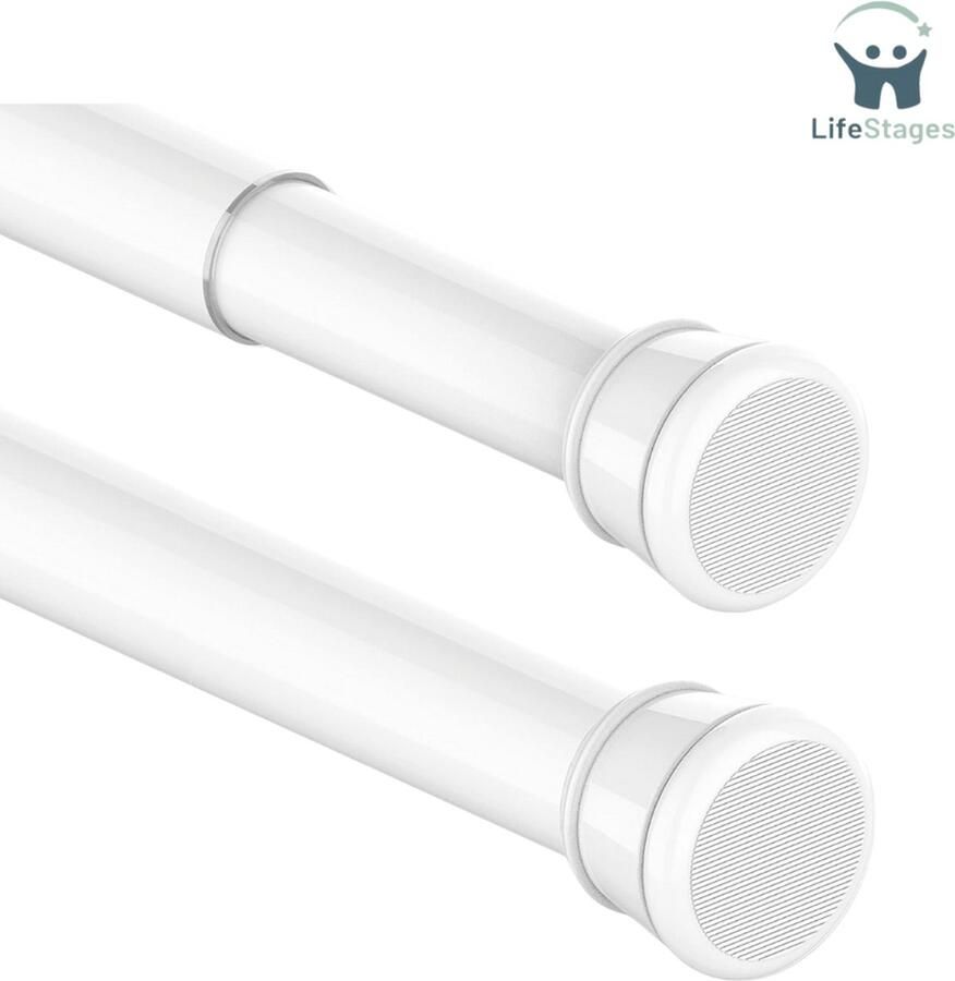 LifeStages Gordijnroede Zonder Boren Gordijnroede 1 Stuk Niet Boren Doucheglijstang Uitschuifbare Kledingstang Voor Ramen Garderobe Badkamer 62-85 CM Diameter 25 MM Wit