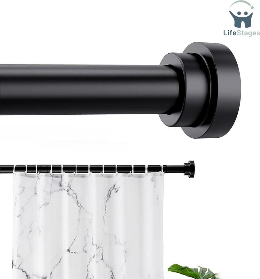 LifeStages Gordijnroede Zonder Boren Gordijnroede Zonder Boren Uitschuifbare Gordijnroedes 76-226cm Zwarte Trekstang Voor Keuken Kast Badkamer Diameter: 25 MM Wit