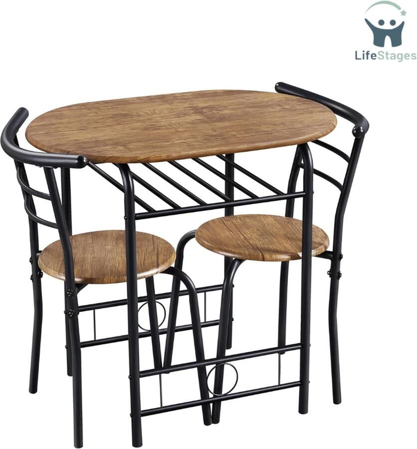 LifeStages Keukentafel 2 Personen Eetkamerset Tafelset Voor 2 Personen Met 1 Eettafel En 2 Stoelen Keukentafel Met Opbergvak Eettafelset Bruin