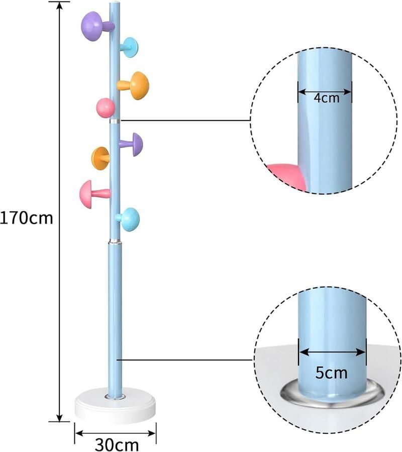 LifeStages Kinderkapstok stabiel kledingrek voor de kinderkamer met paddestoeldesign een uniek vormgegeven kapstok 7 mooie haken en een verzwaarde voet om inzakken te voorkomen