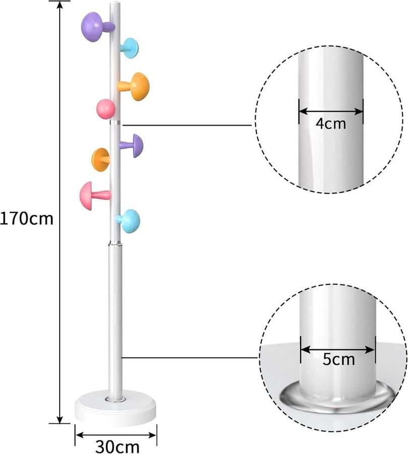 LifeStages Kinderkapstok stabiel kledingrek voor de kinderkamer met paddestoeldesign een uniek vormgegeven kapstok 7 mooie haken en een verzwaarde voet om inzakken te voorkomen