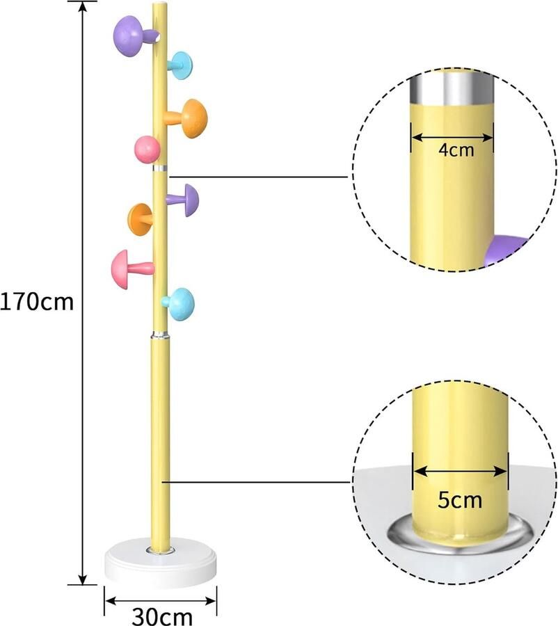 LifeStages Kinderkapstok stabiel kledingrek voor de kinderkamer met paddestoeldesign een uniek vormgegeven kapstok 7 mooie haken en een verzwaarde voet om inzakken te voorkomen
