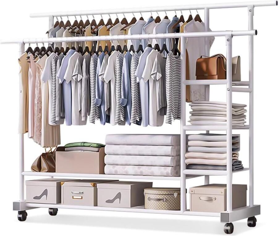LifeStages Kledingrek kledingrek op wielen kledingrek op wielen kledingrek stabiel kledingrek op wielen (wit)