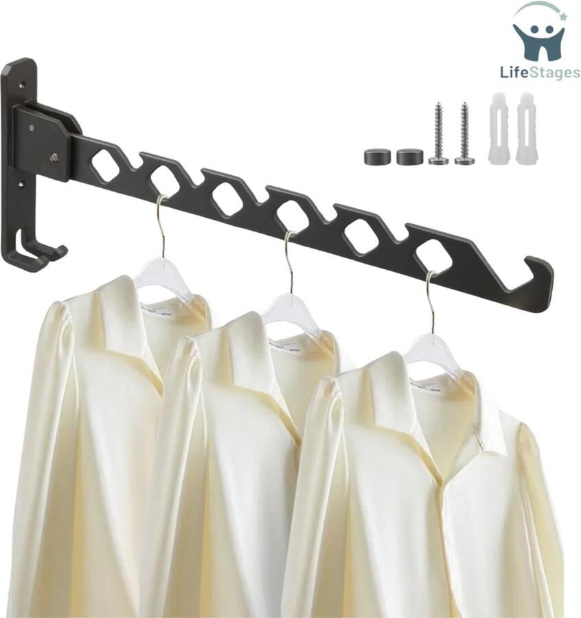 LifeStages Kledingroede Muur Opvouwbare Kledinghanger Voor Aan De Muur Aluminium Droogrek Voor Aan De Muur Kleine Droogmolen Voor Aan De Muur Voor Badkamer Slaapkamer Hotel Grijs