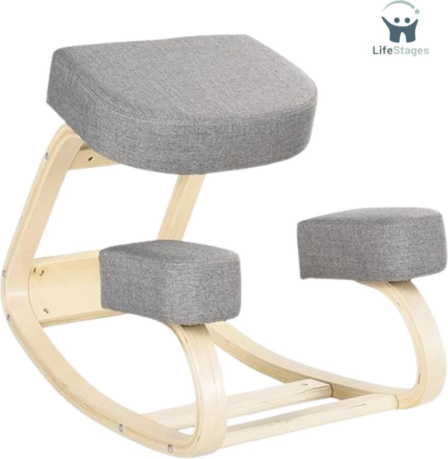 LifeStages Kniestoel Ergonomisch Comfortabel Schommelkussen Van Stof En Hout