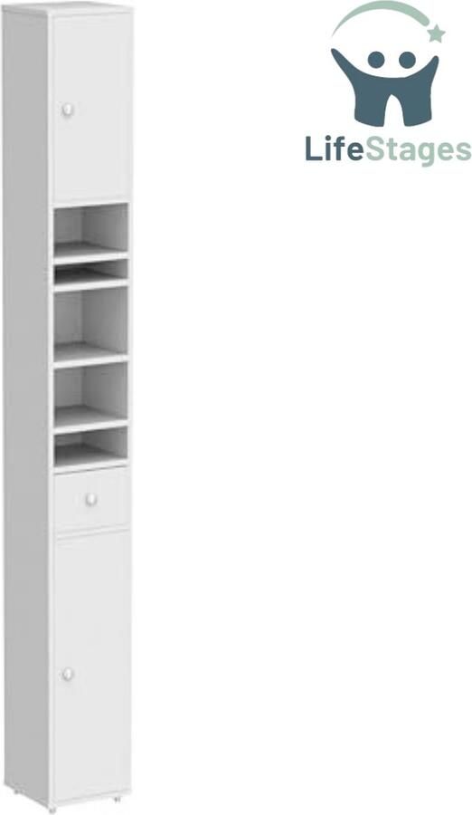 LifeStages Kolomkast staand badkamer 20 x 20 x 180CM Wit
