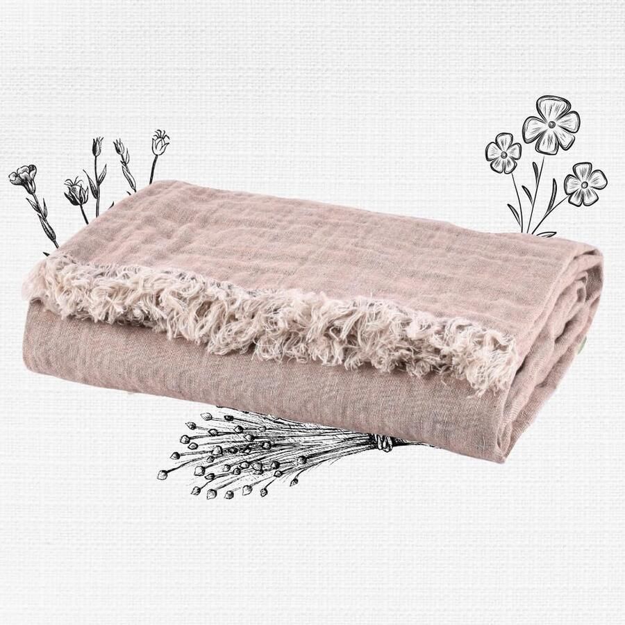 LifeStages Linnen sprei 136x180 cm Roze Premium sprei Boho Bedsprei Scandinavisch design Banksprei deken voor bank en bed Bankdeken Ademende knuffeldeken Plaid