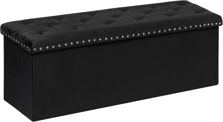 LifeStages Luxe opklapbare klinknagel fluwelen opbergkist kruk hal schoenenkast slaapkamer zwart 110 x 40 x 40 cm