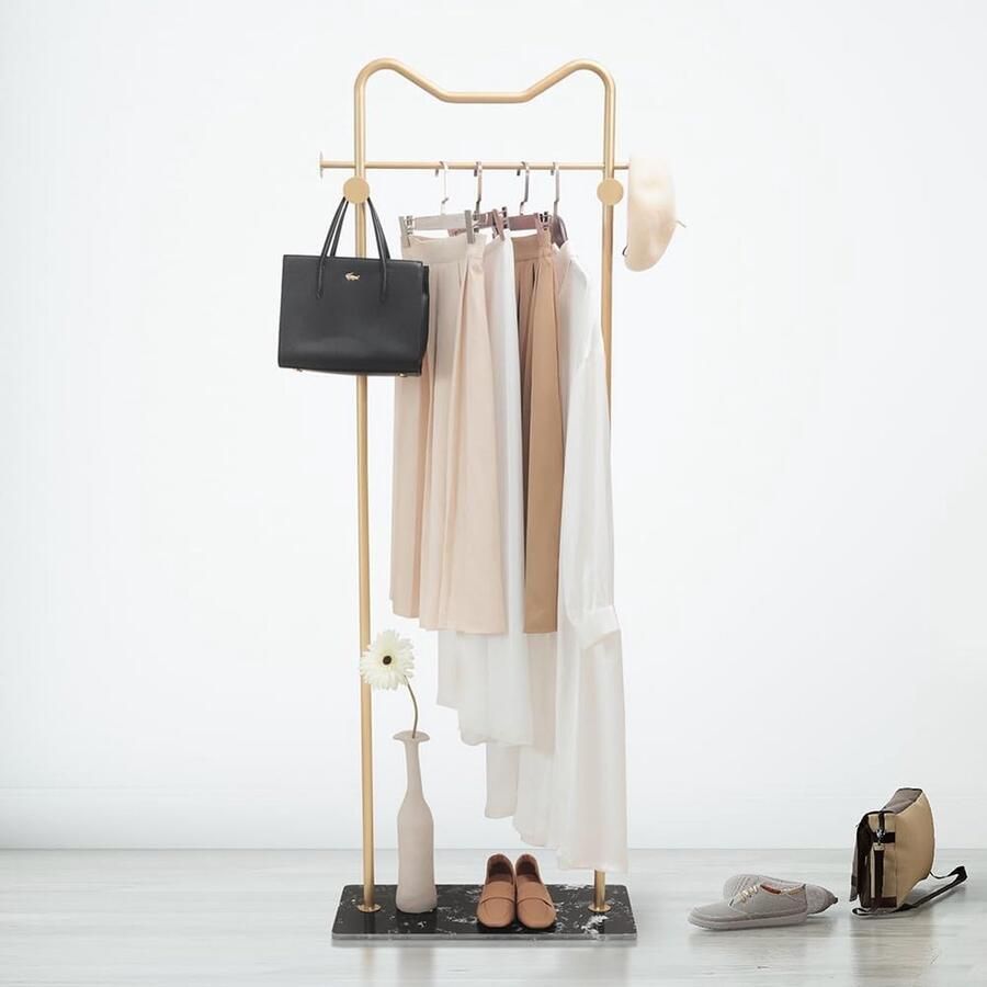 LifeStages Marmeren kledingrek metalen kapstok kledingstang hoekgarderobe multifunctionele vrijstaande kledingrek kleine kledingrek jasstandaard