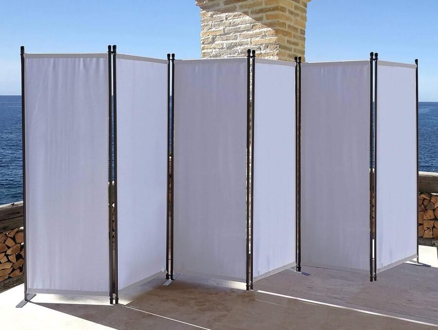 LifeStages Paravent 6-delig 340 x 165 cm stof ruimteverdeler scheidingswand balkon inkijkbescherming scheidingswand opvouwbaar wit
