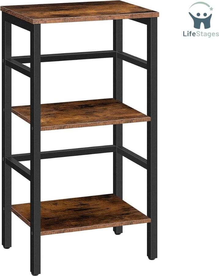 LifeStages Platenspeler Meubel Hoge Bijzettafel Platenopslageenheid Telefoontafel Plantenstandaard 3-Laags Boekenplank Industrieel Voor Woonkamer Slaapkamer Thuiskantoor Keuken Rustiek Bruin