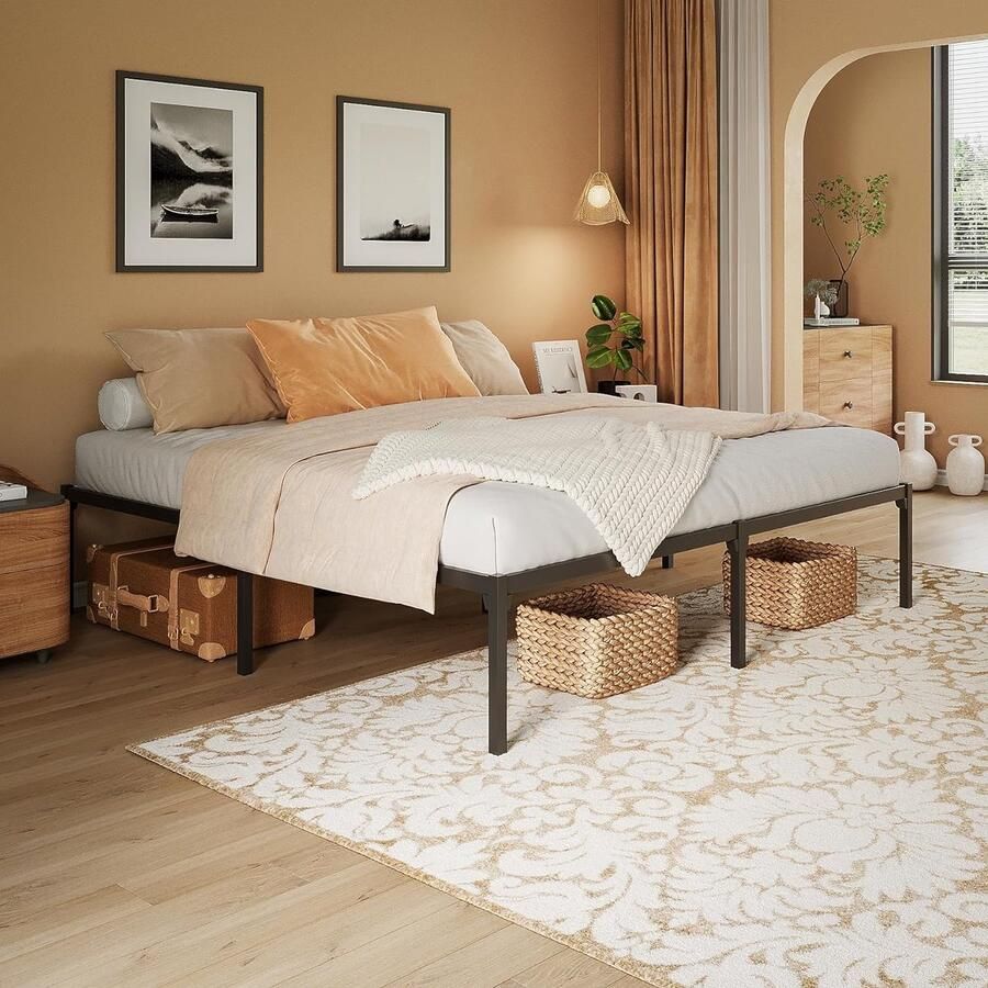 LifeStages Quickdreams EasyFrame Bedframe 36 cm hoogte metalen bed met lattenbodem modern tweepersoonsbed eenpersoonsbed zwart 180 x 200 cm geen schroeven of gereedschap nodig