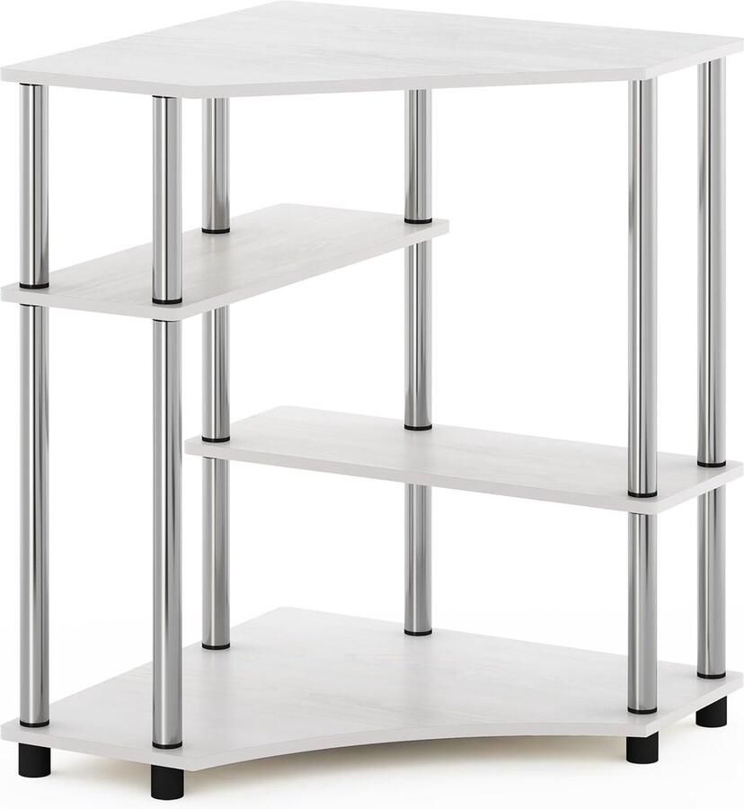 LifeStages Ruimtebesparend hoekbureau met planken bewerkt hout wit eiken roestvrij staal