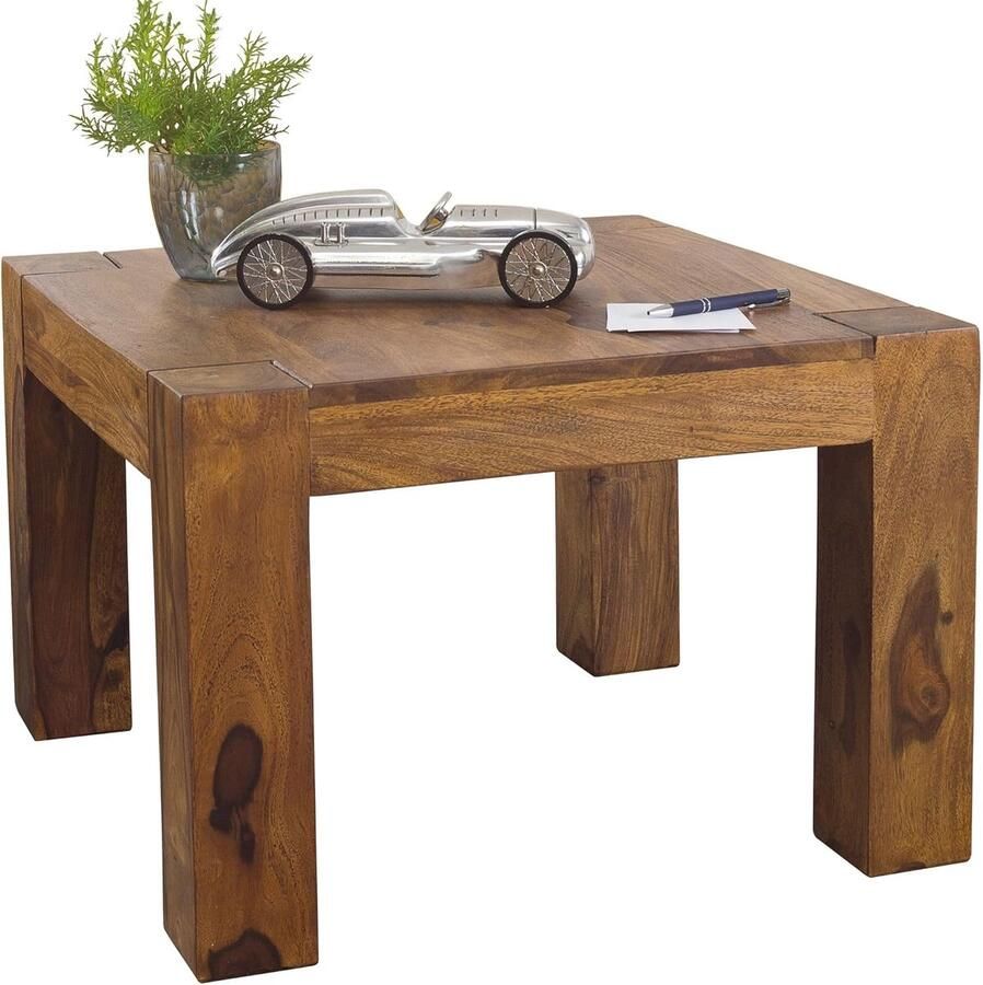 LifeStages Salontafel 60 x 60 x 40 cm massief hout massief woonkamertafel vierkant bruin bijzettafel massief hout design houten tafel woonkamer