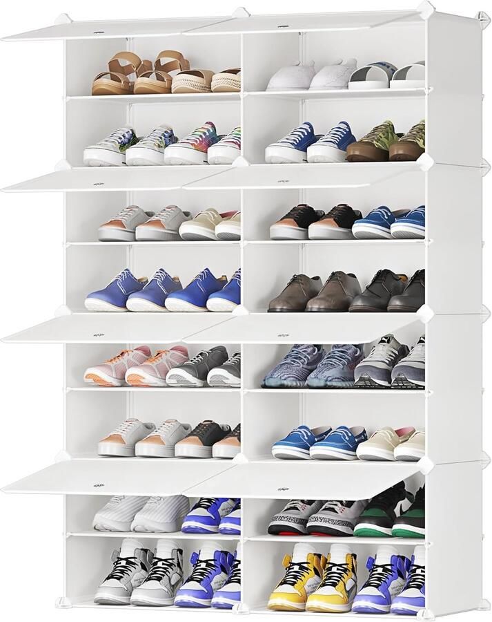 LifeStages Schoenenkast grote capaciteit doe-het-zelf kunststof stofdicht afneembare partitie schoenendozen schoenenorganizer voor hal slaapkamer woonkamer ingang wit 2 x 8