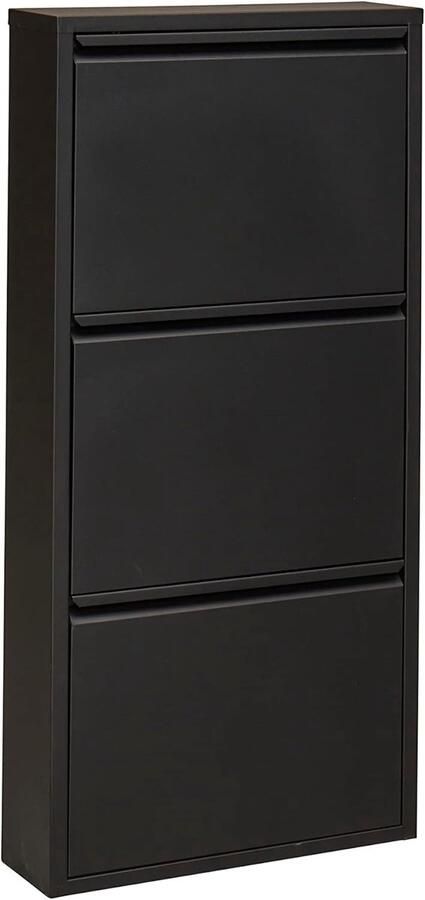 LifeStages Schoenenrek hoge schoenenkast met magnetische hoes op metaal gemonteerde schoenenkast slank en wandmontage (zwart 3 kleppen)