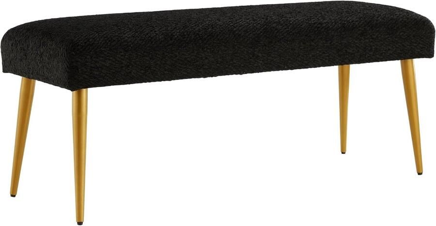 LifeStages Slaapkamerbank Zwart Entree Slaapkamer Bedeindebank Ottomaanse kruk met gevoerde zitting en metalen poten 112W cm