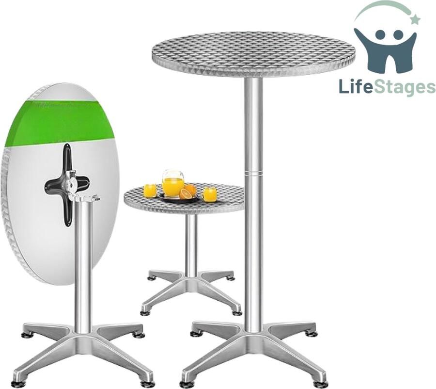 LifeStages Staantafel 2in1 Statafel Inklapbaar Hoogteverstelbaar Zilver 60 x 60 x 115 CM