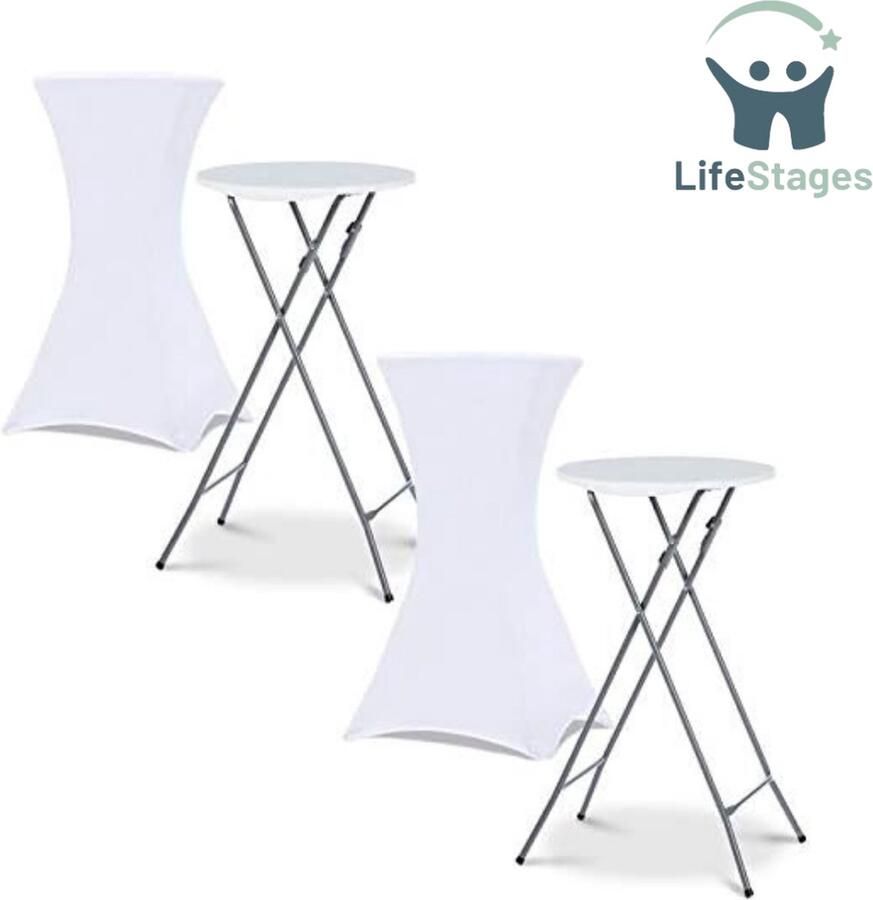 LifeStages Staantafel Set met 2 Statafels Inklapbaar Wit 105CM