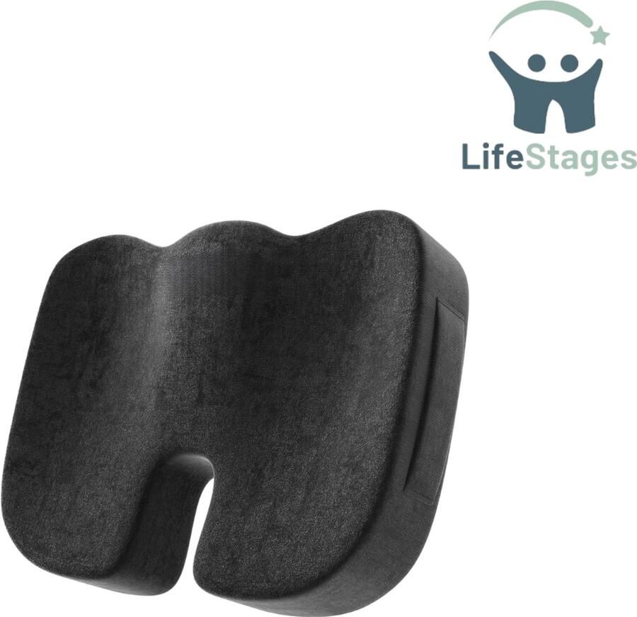 LifeStages Stuitkussen Kussen voor Bureaustoel Orthopedisch Stuitkussen Ischiaskussen Ergonomisch Geheugenschuim Antislip Onderkant Ontlast Stuitbeen