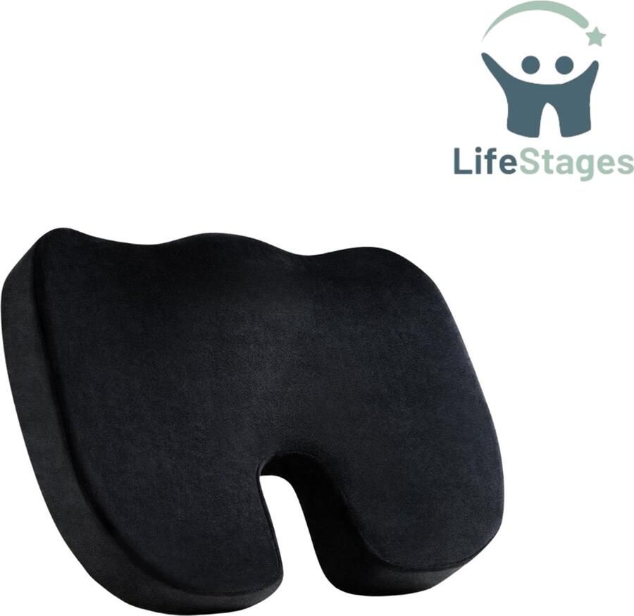 LifeStages Stuitkussen Memory Foam Zitkussen Bureaustoel Autostoel Stuitkussen Ergonomisch Traagschuim Zitkussen Hard