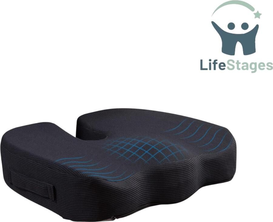 LifeStages Stuitkussen Zitkussen voor Bureaustoel 100% Memory Foam Kussen Stevige Coccyx Pad Stuitbeen Ischias Pijn in de Onderrug Premium Home Office Meubel Kussens