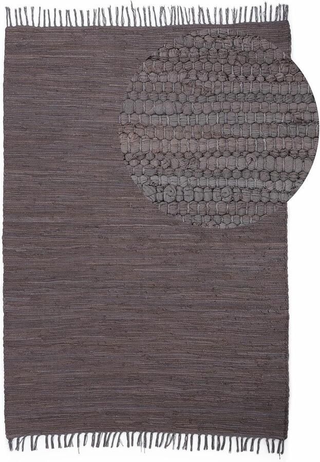 LifeStages Vloerkleed effen mauve 160 x 230 cm handgeweven modern omkeerbaar katoenen vloerkleed voor woonkamer en slaapkamer met franjes