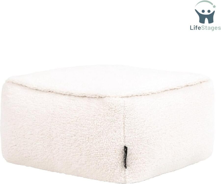 LifeStages Voetenbankje Of Poef Amara Kruk Crème Pluizige Boucle Stof Kleine Bonenzak Poef Kruk met Vulling Voetenbankje voor de Woonkamer Decoratieve Woonkamer