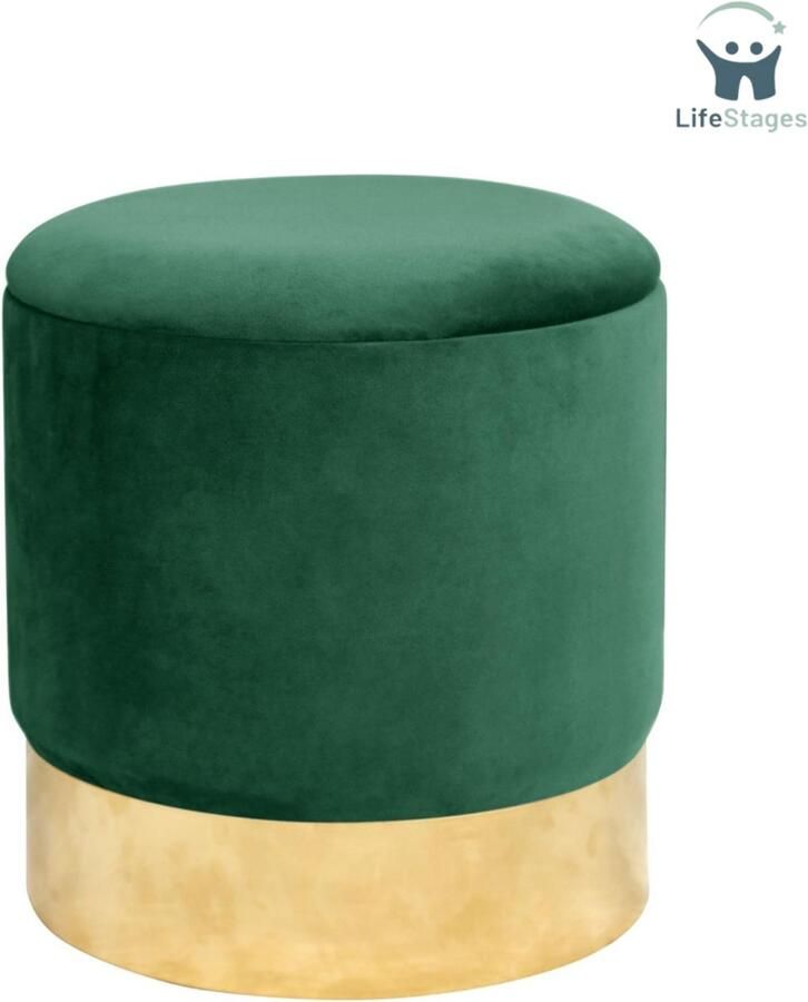 LifeStages Voetenbankje Of Poef Fluwelen Poef Goud Voetenbank Plank voor Kleine Voorwerpen Modern Velours Gevoerd Decoratieve poef Metalen Bodem voor de Woonkamer en Slaapkamer Fles Groen
