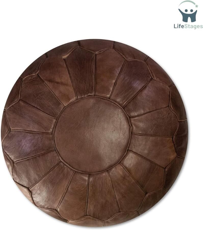 LifeStages Voetenbankje Of Poef Premium XL Echt Lederen poef Handgemaakt Gevuld Geleverd Ottomaanse Zitzak Poef (Chocolade)