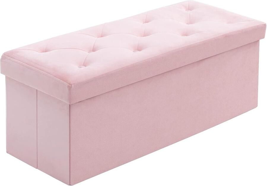 LifeStages Zitbank met opbergruimte 110 cm opvouwbare kruk kist opbergdoos van fluweel 110 x 40 x 40 cm (roze)