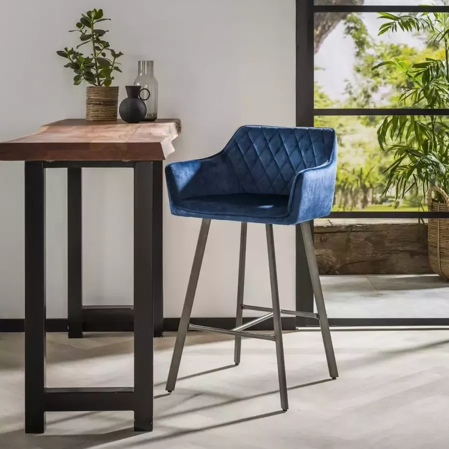 LifestyleFurn Barstoel set van 2 'Alyne' Velvet kleur Blauw (zithoogte 66cm) - Foto 2