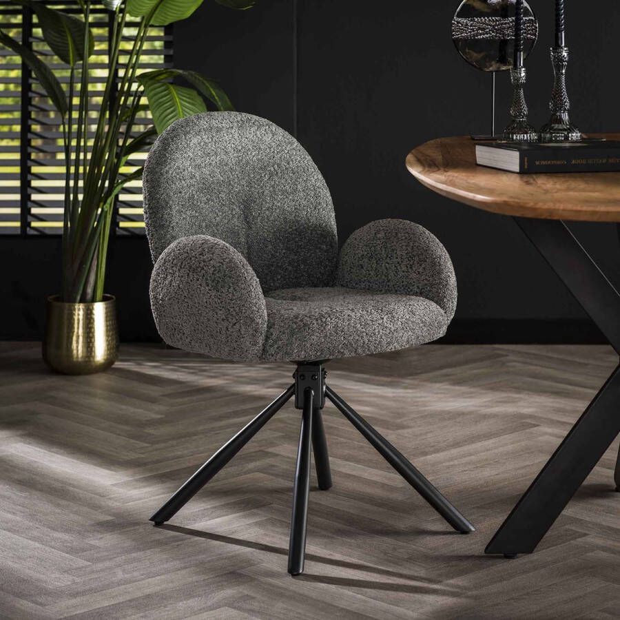 LifestyleFurn Draaibare Eetkamerstoel set van 2 Ceara Bouclé Grijs