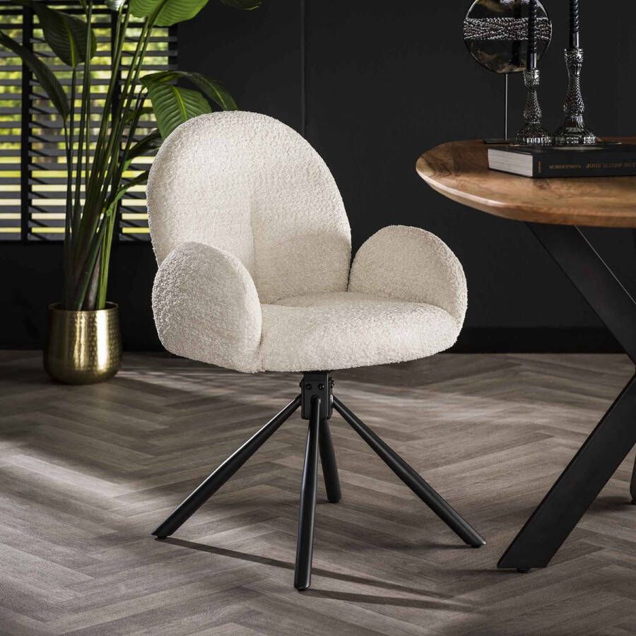 LifestyleFurn Draaibare Eetkamerstoel set van 2 Ceara Bouclé Wit