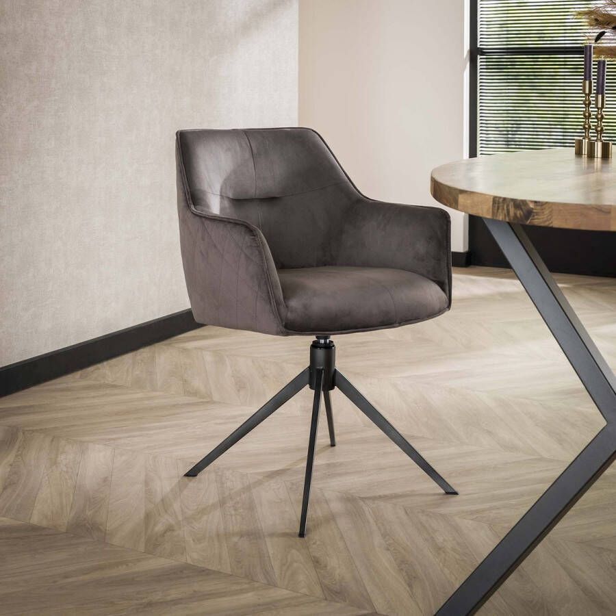 LifestyleFurn Draaibare Eetkamerstoel set van 2 Lavonne Velvet Antraciet