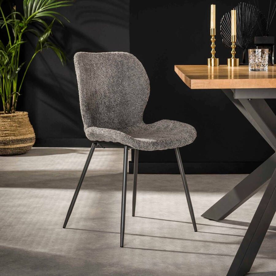 LifestyleFurn Eetkamerstoel set van 4 Gael Bouclé grijs