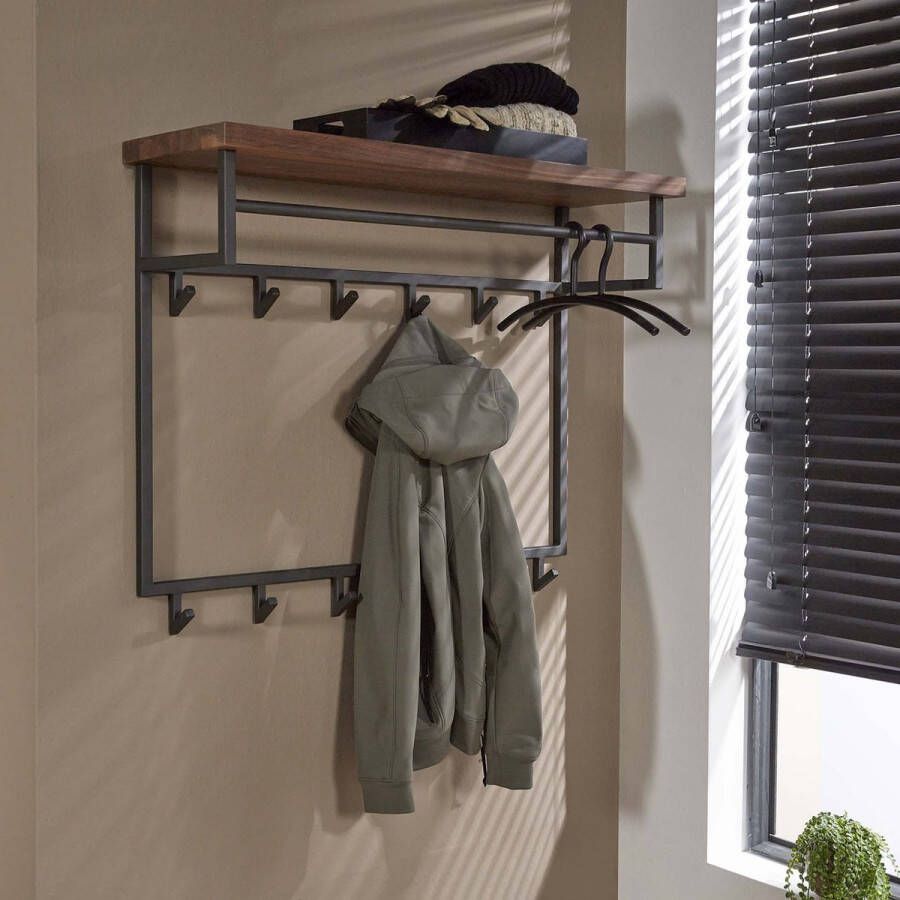 LifestyleFurn Kapstok 'Amadou' Saja notenhout met 12 haken en plank