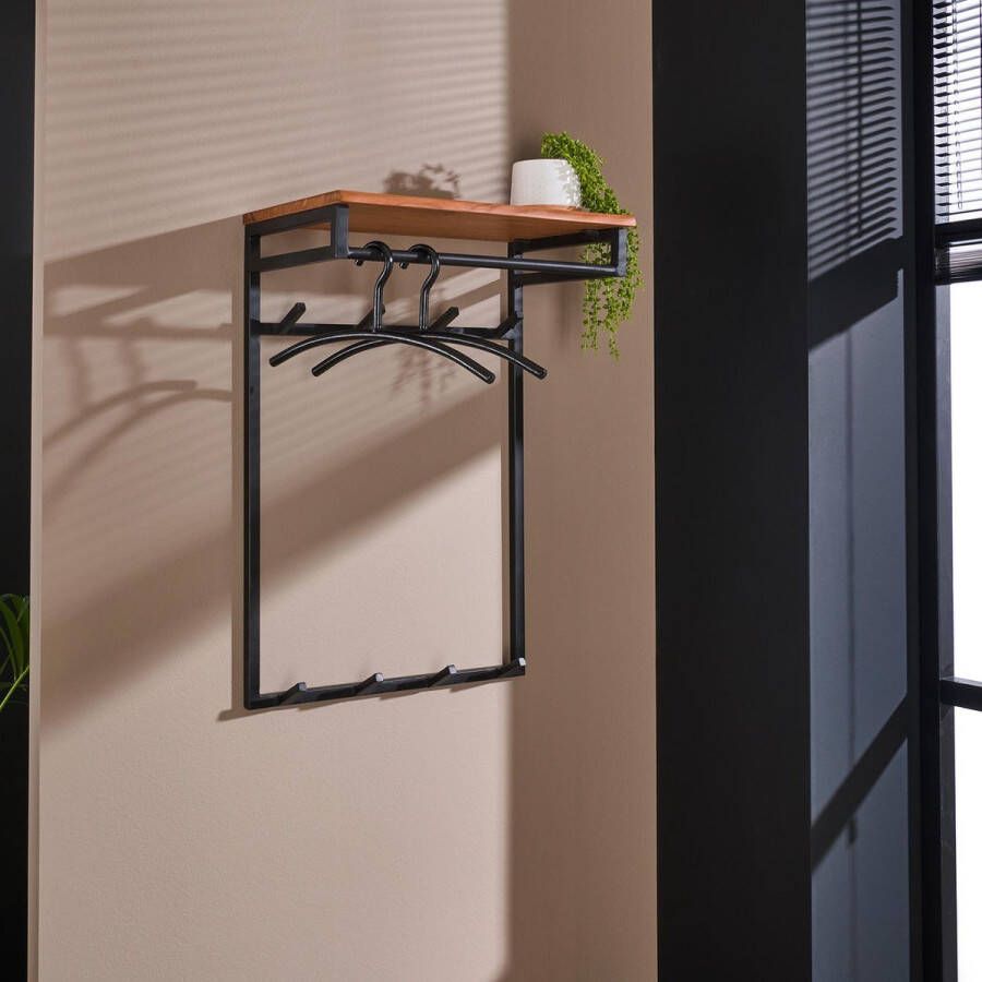 LifestyleFurn Kapstok Kelsie met 8 haken en roede acaciahout Massief acacia naturel - Foto 2