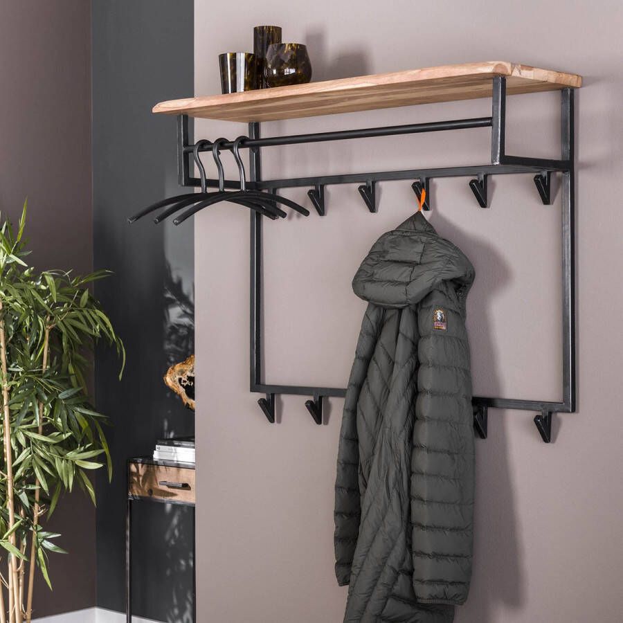 LifestyleFurn Kapstok 'Liona' Acaciahout en metaal met 12 haken en plank