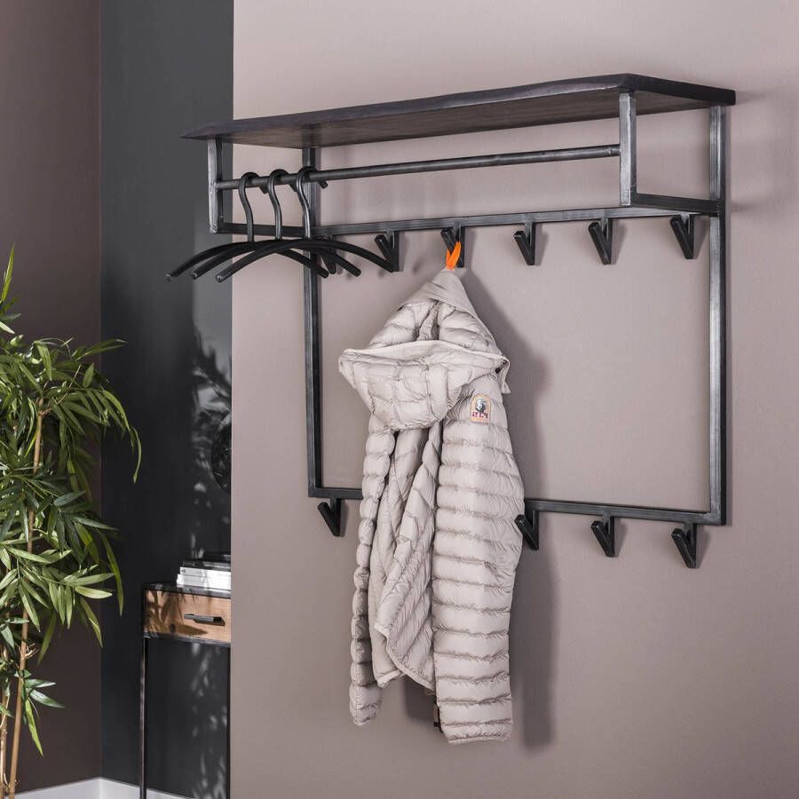LifestyleFurn Kapstok 'Yena' Acaciahout en metaal met 12 haken en plank