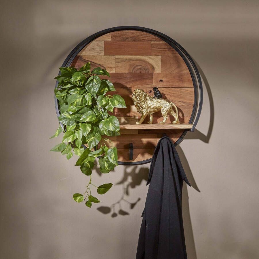 LifestyleFurn Kapstok Wandplank 'Jacori' Acaciahout Ø60cm
