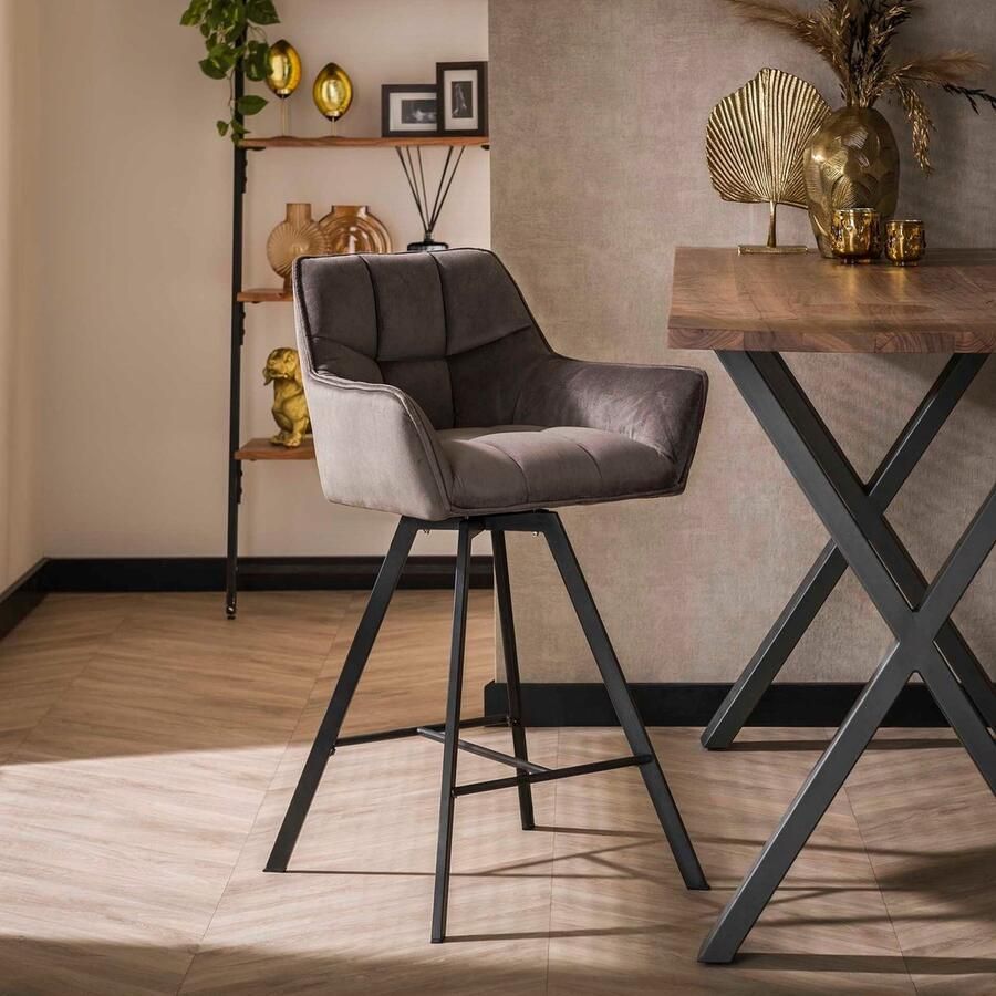 LifestyleFurn Draaibare Barstoel set van 2 Thandie Velvet Antraciet velours