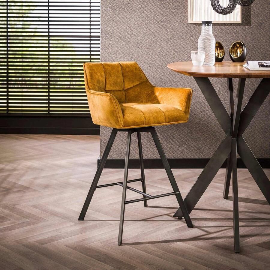 LifestyleFurn Draaibare Barstoel set van 2 Thandie Velvet Goud zithoogte 69cm - Foto 2
