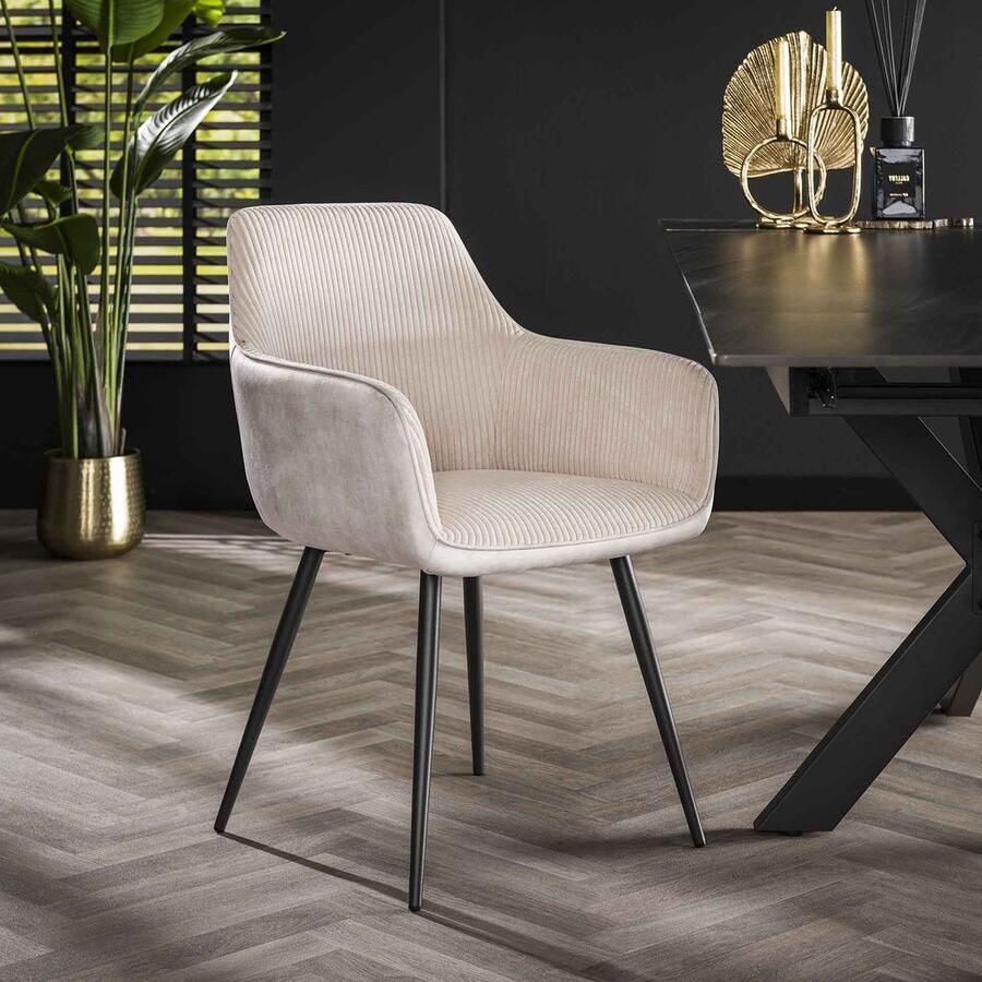 LifestyleFurn Eetkamerstoel set van 2 Kerbi Rib Off White