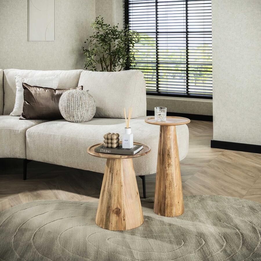 LifestyleFurn Bijzettafel Sarkis Set van 2 stuks 30 cm Massief acacia naturel Rond