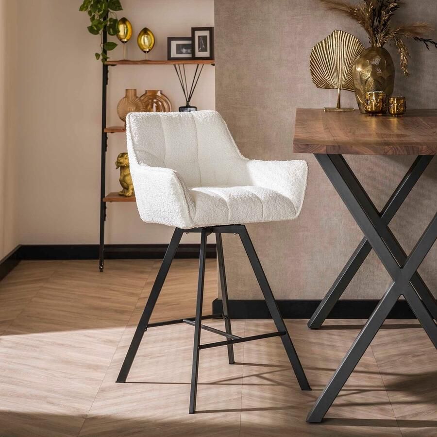 LifestyleFurn Draaibare Barstoel set van 2 Thandie Bouclé Wit
