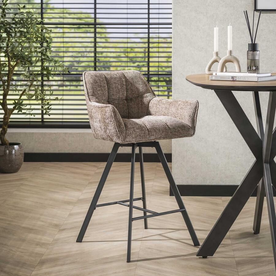 LifestyleFurn Draaibare Barstoel set van 2 Thandie Rich stof Champagne zithoogte 69cm
