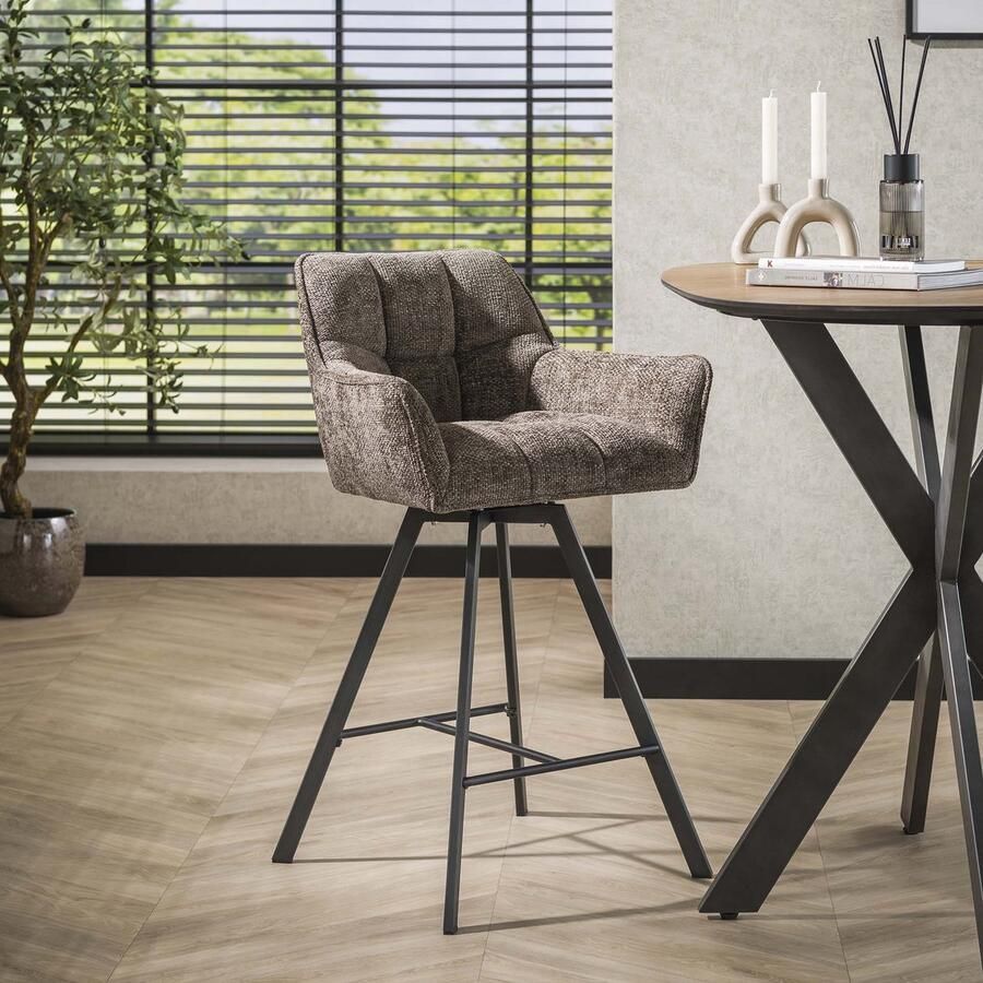 LifestyleFurn Draaibare Barstoel set van 2 Thandie Rich stof Taupe zithoogte 69cm